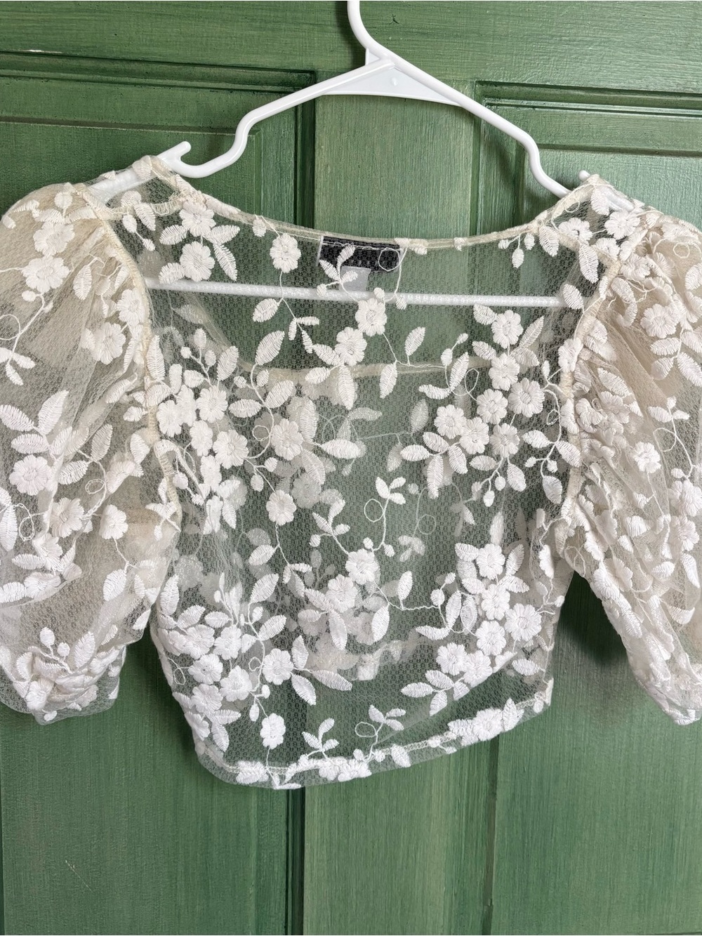 Topshop White Floral Embroidered Sheer Crop Top - Picture 4 of 4